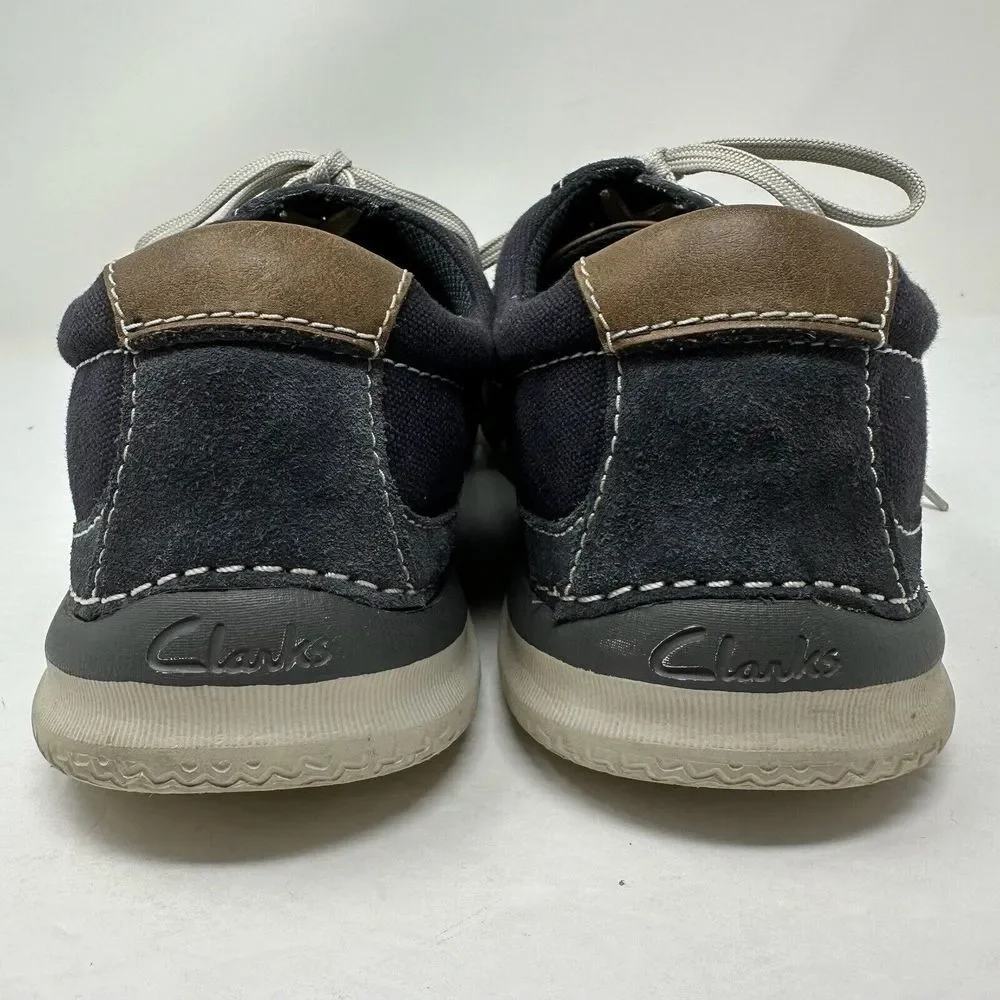 Clarks Shoes Mens 11 Navy Blue Canvas Lace Up Sneakers Soft Cushion Ortholite‎